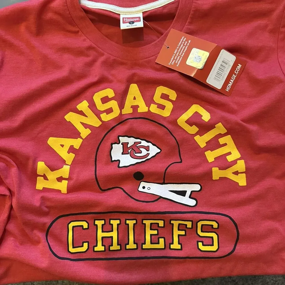 Homage Kansas City Chiefs Red Throwback Helmet Short Sleeve Shirt Mens Large NWT - Picture 15 of 16